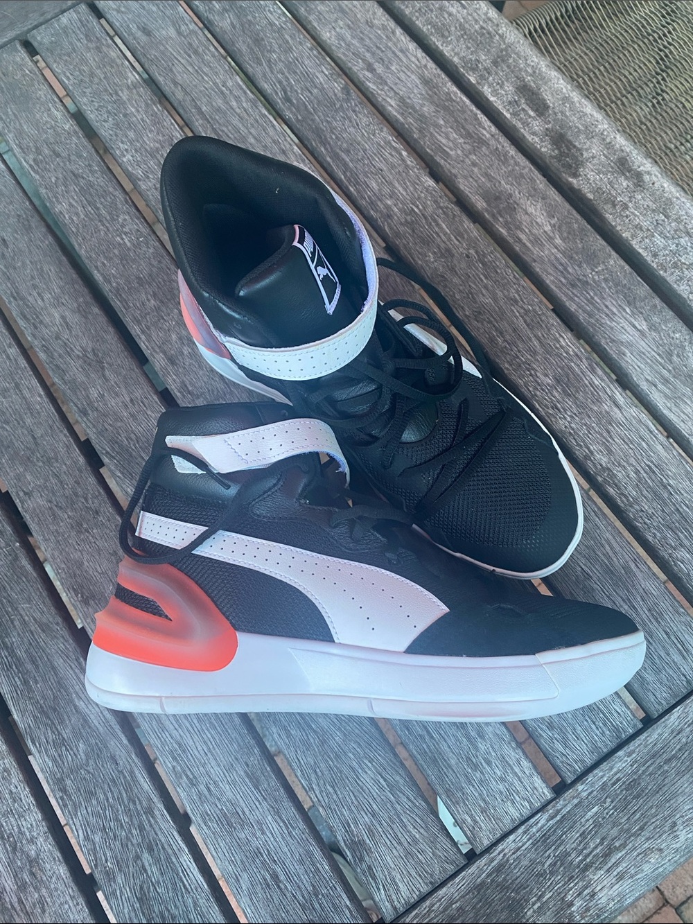 Men's Black and White High-Top Athletic Sneakers with Coral Accent Puma